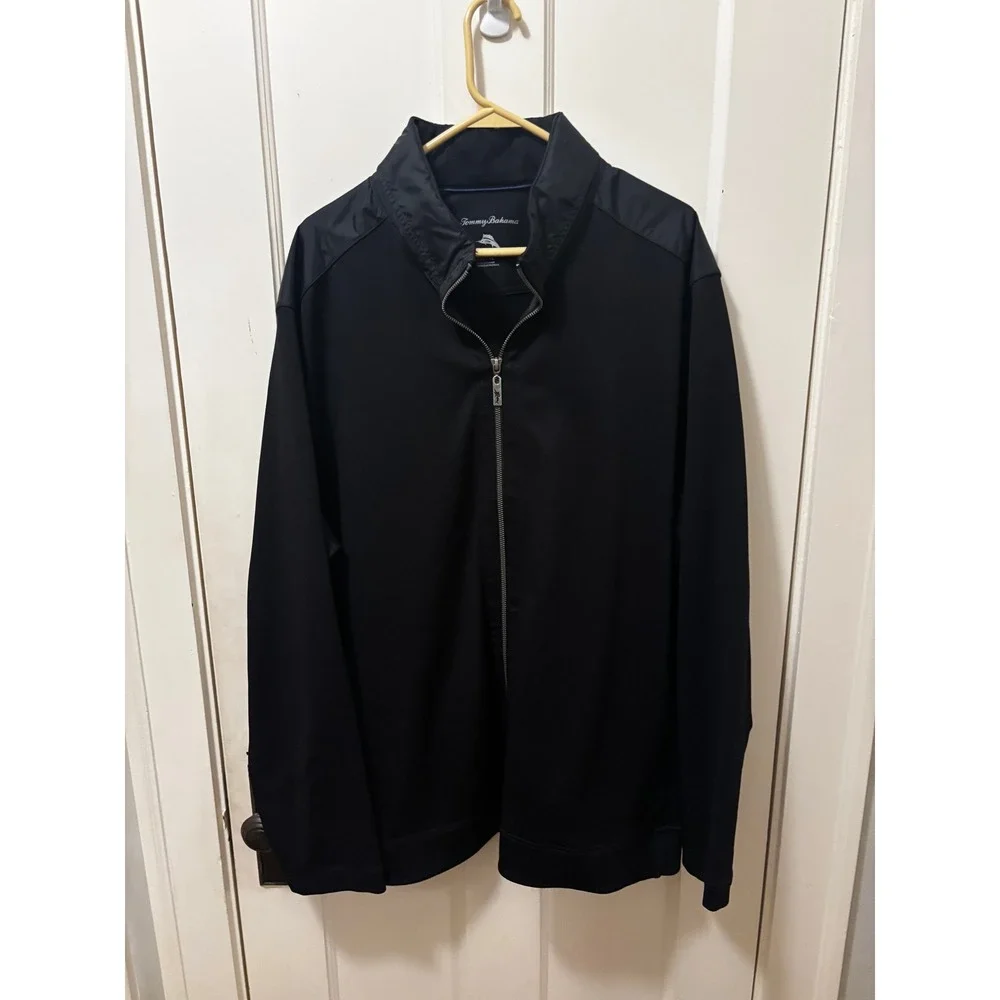 Tommy Bahama Mens XXL Black Full Zip Track Jacket Mock Neck Marlin Logo Jacket